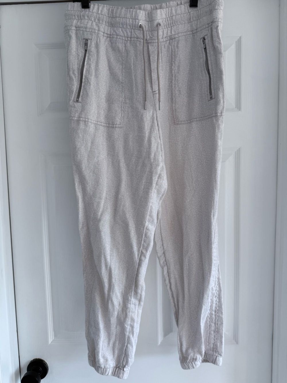 Athleta Cabo Linen Jogger Pants Beige Drawstring Ankle Size 10 - Picture 2 of 8